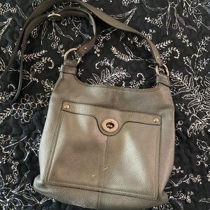 Coach Metallic Silver Gray Leather Crossbody Bag